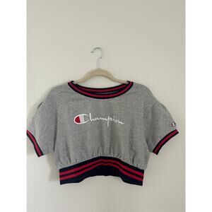 Champion Women's Vintage Wash Cropped Gray Fleece Sweatshirt Size L
